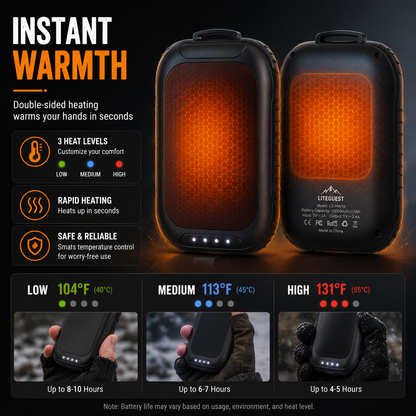 LITEGUEST 3-in-1 Heated Hand Warmer – Power Bank & LED Light