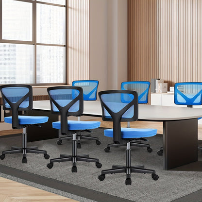 Silla ergonómica de oficina sin brazos, giratoria de malla con ruedas