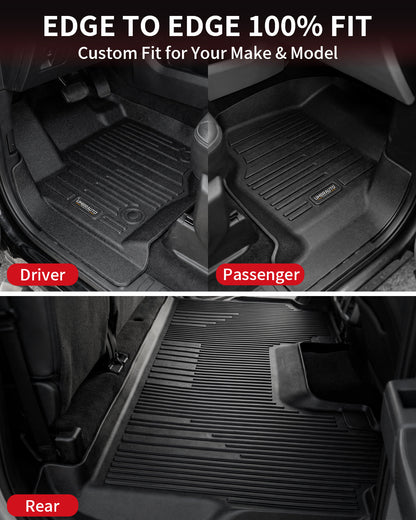 Umbrauto Custom Fit Floor Mats for Ford F250 F350 F450 2017-2025 2026 Super Duty Crew Cab, All Weather Protector TPE Truck Floor Liners for Front Bucket Seats, Rear W/Fold-Flat Storage, Carpet Floor