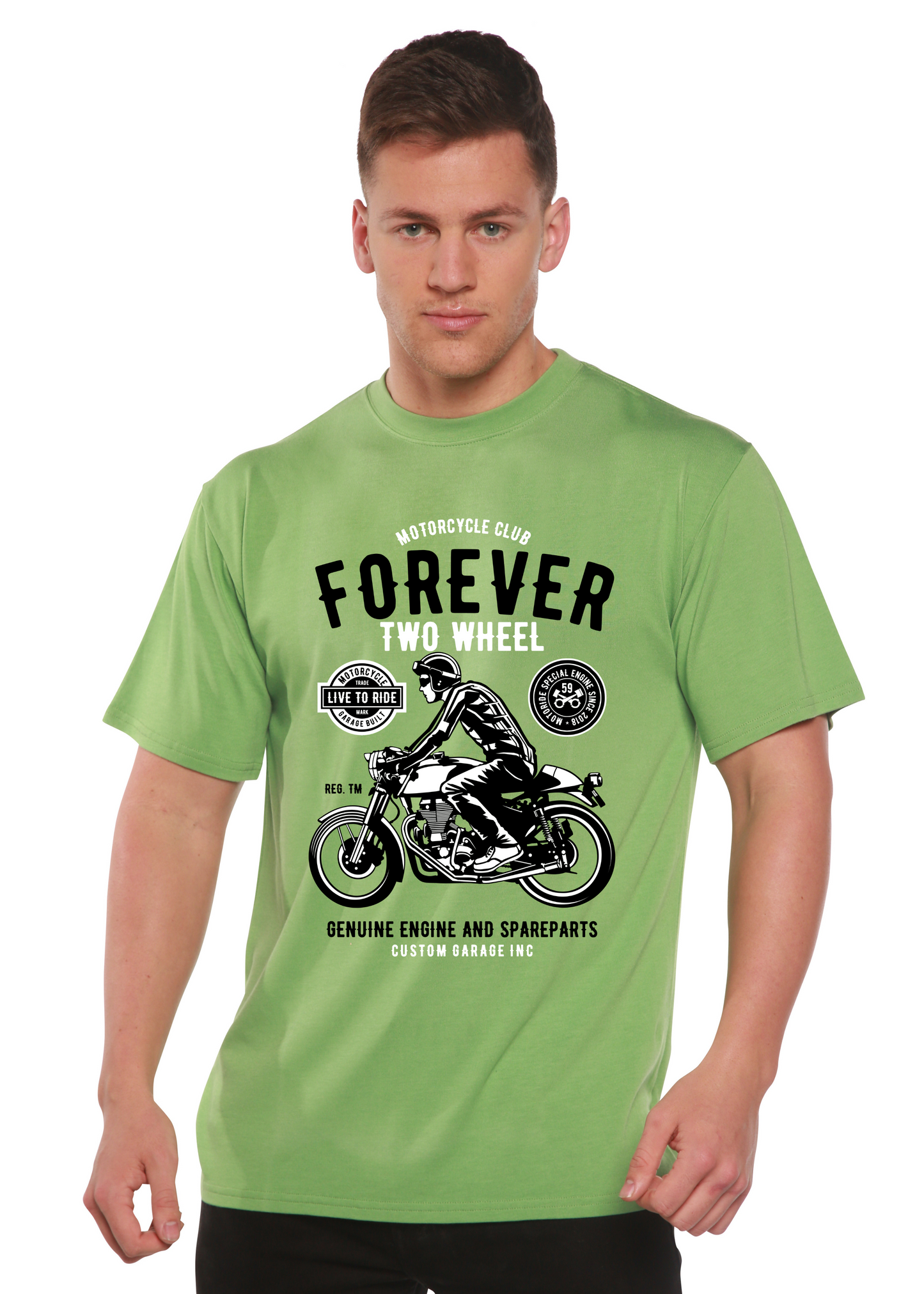 T-shirt graphique Forever Two Wheel à manches courtes en viscose de bambou et coton biologique pour homme