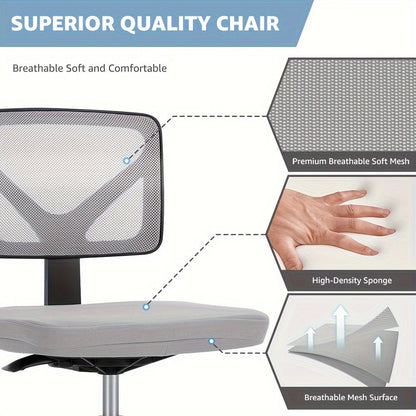 Silla ergonómica de oficina sin brazos, giratoria de malla con ruedas