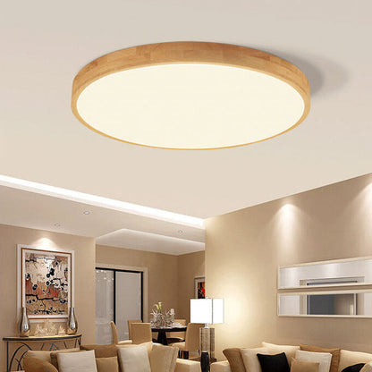 Nordic Solid Wood Round Ultra Thin LED Flush Mount Ceiling Light 18W