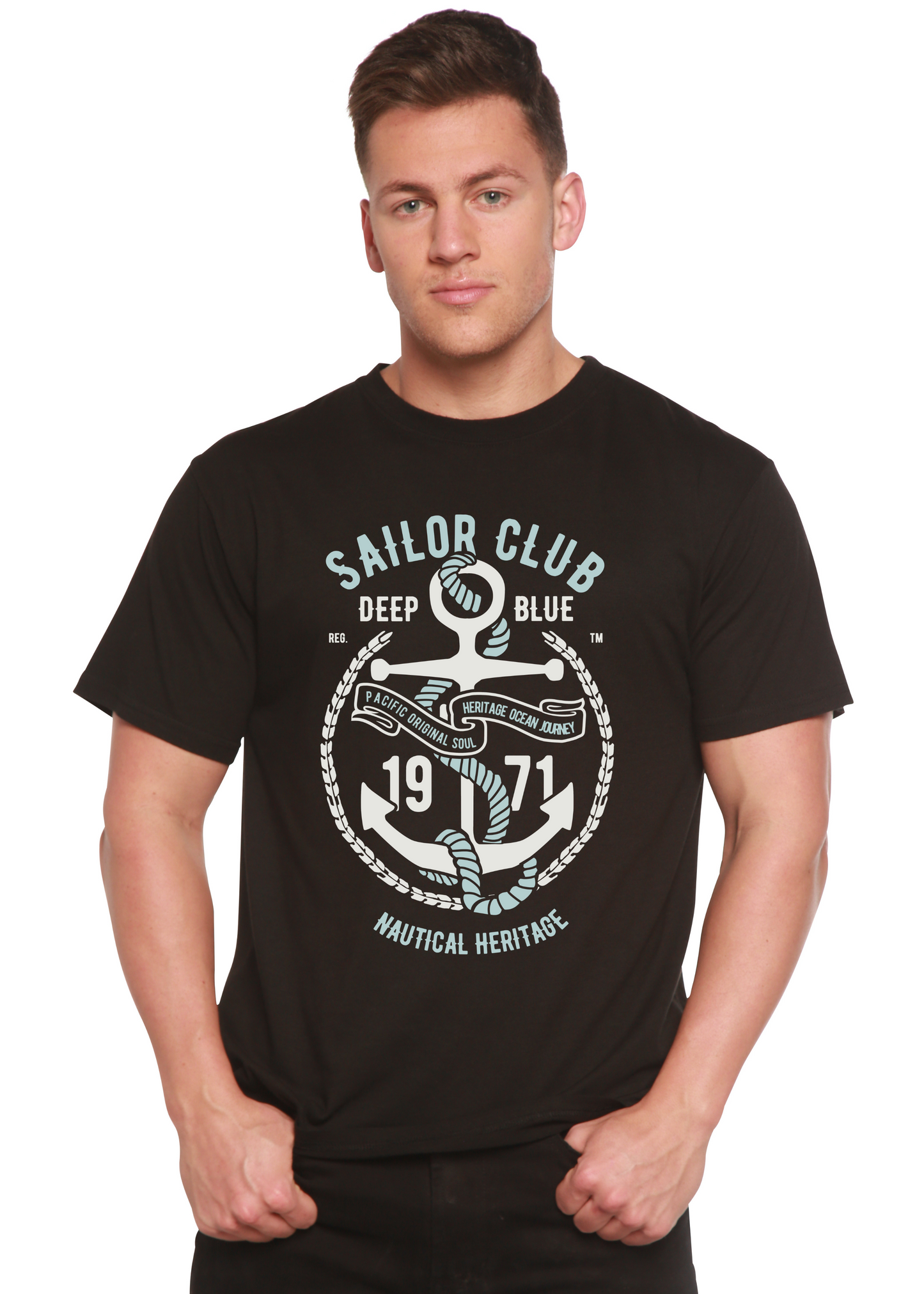 Camiseta Gráfica de Manga Corta de Bambú Viscosa/Algodón Orgánico Spun Bamboo® para Hombre de Sailor Club
