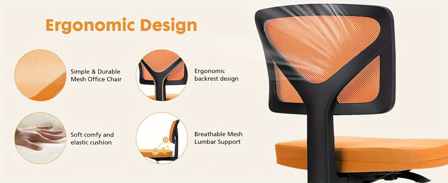 Silla ergonómica de oficina sin brazos, giratoria de malla con ruedas