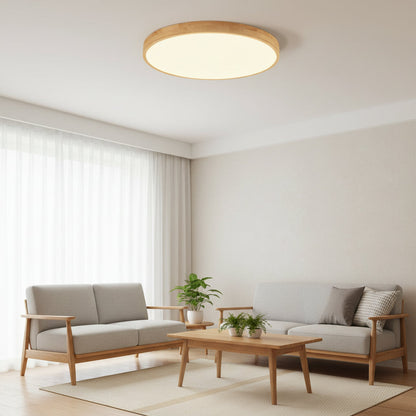 Nordic Solid Wood Round Ultra Thin LED Flush Mount Ceiling Light 18W