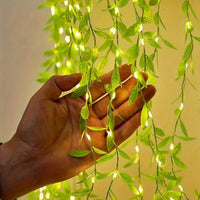 Always-On Willow Light – Imitation Leaf Decorative Wrought Iron Basket with Copper Wire LED String (Battery Powered)