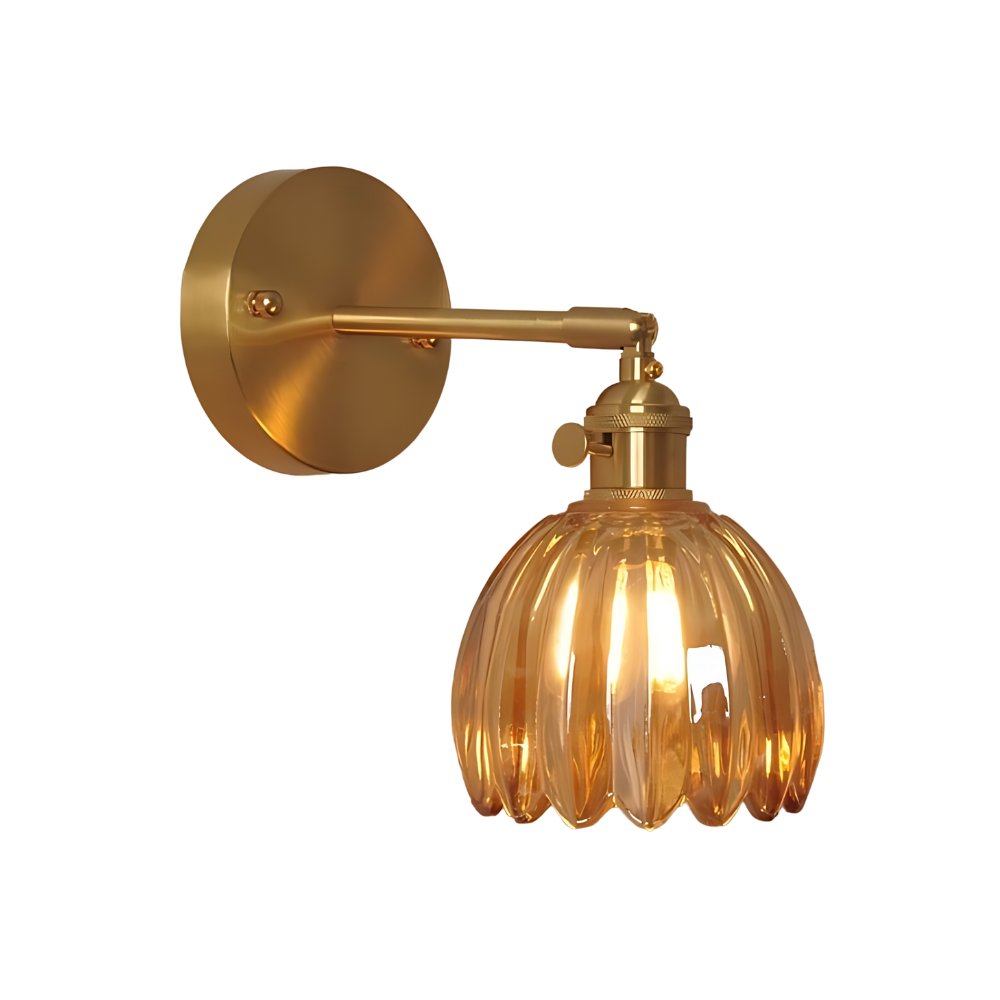 Aplique de Pared Clásico de 1 Luz con Pantalla de Cristal Tulipán de Latón Vintage