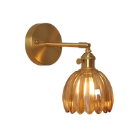 Aplique de Pared Clásico de 1 Luz con Pantalla de Cristal Tulipán de Latón Vintage