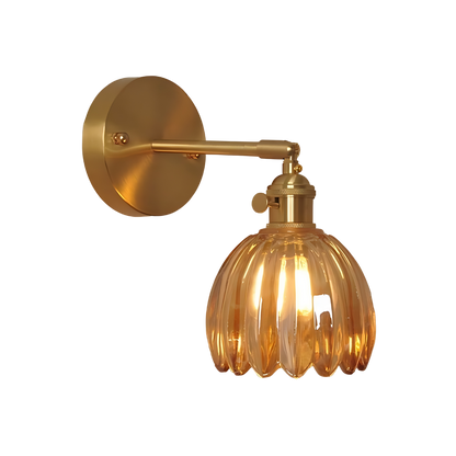 Aplique de Pared Clásico de 1 Luz con Pantalla de Cristal Tulipán de Latón Vintage