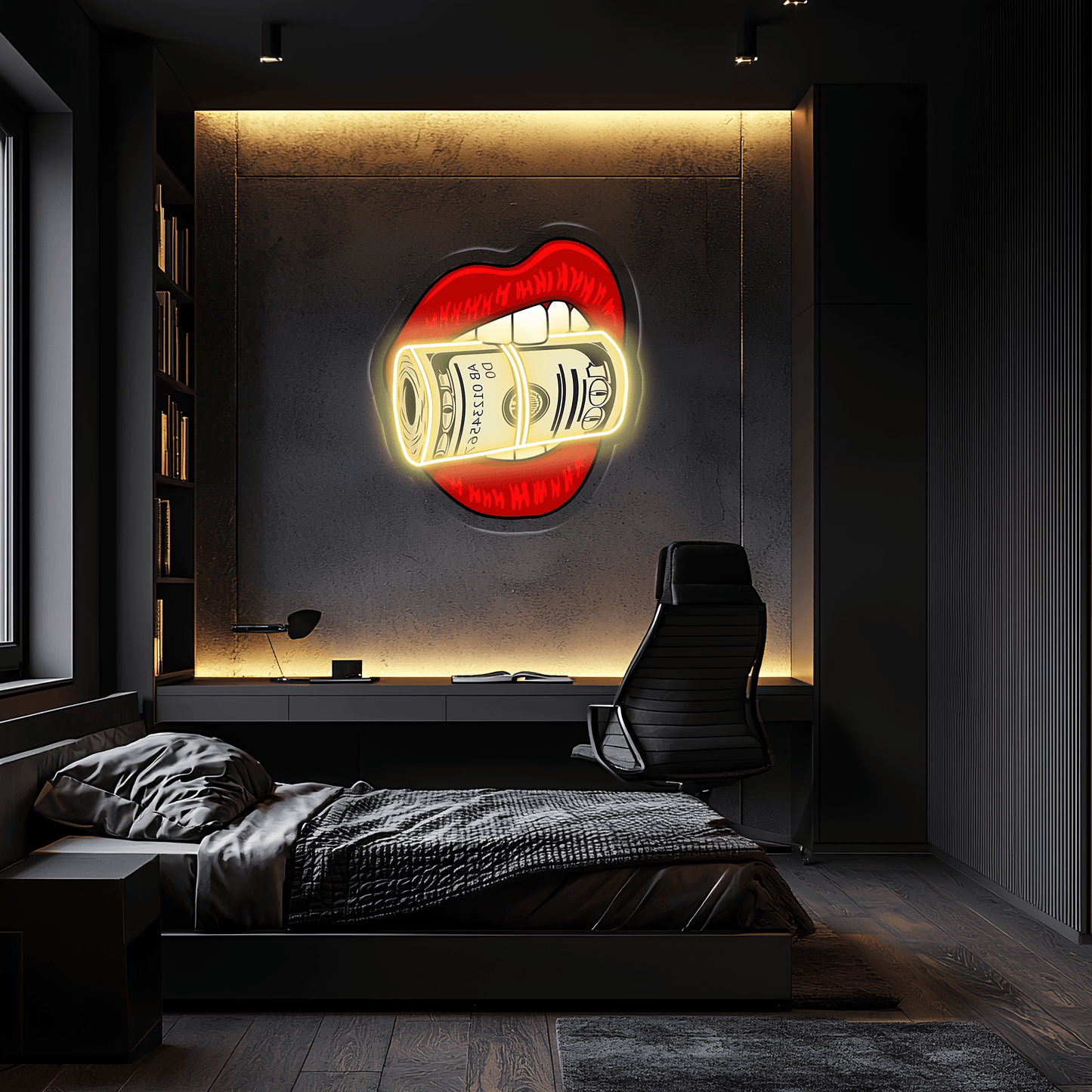 Kiss Dollars Plexiglass Neon Art, Dollars Neon Sign, Neon Light Sign, Neon Wall Art