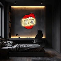 Kiss Dollars Plexiglass Neon Art, Dollars Neon Sign, Neon Light Sign, Neon Wall Art