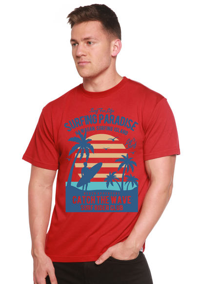 T-shirt graphique à manches courtes en viscose de bambou et coton biologique Spun Bamboo® "Surfing Paradis" pour homme