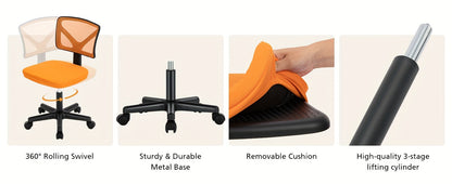 Silla ergonómica de oficina sin brazos, giratoria de malla con ruedas