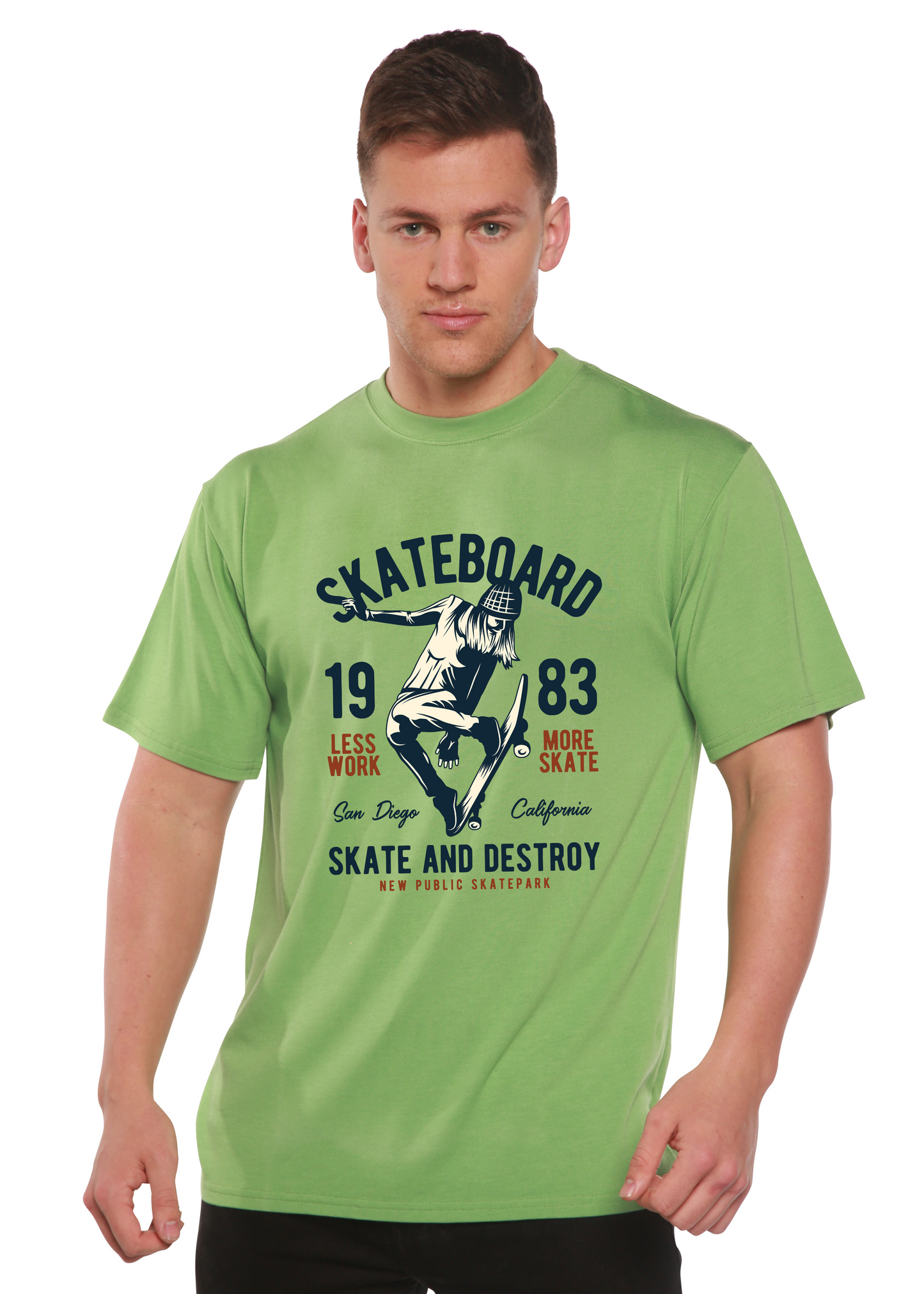 T-shirt graphique à manches courtes en bambou viscose/coton biologique pour homme, motif « Skateboard 1983 »