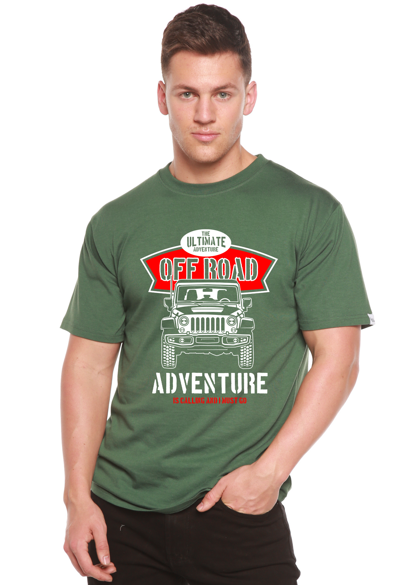 T-shirt graphique Off Road Spun Bamboo® à manches courtes en viscose de bambou/coton biologique pour homme