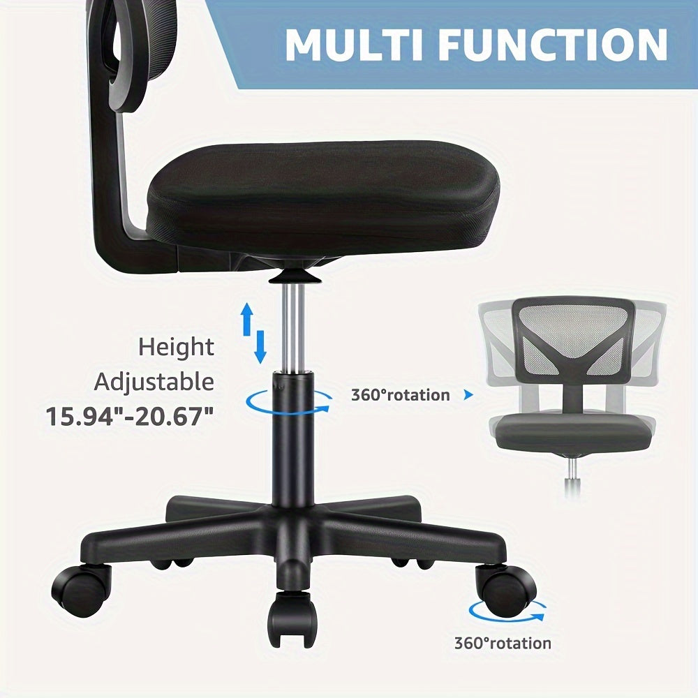 Silla ergonómica de oficina sin brazos, giratoria de malla con ruedas