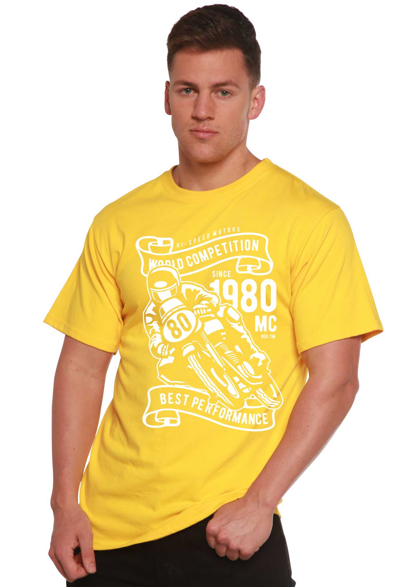 Camiseta gráfica de manga corta de viscosa de bambú y algodón orgánico para hombre World Competition