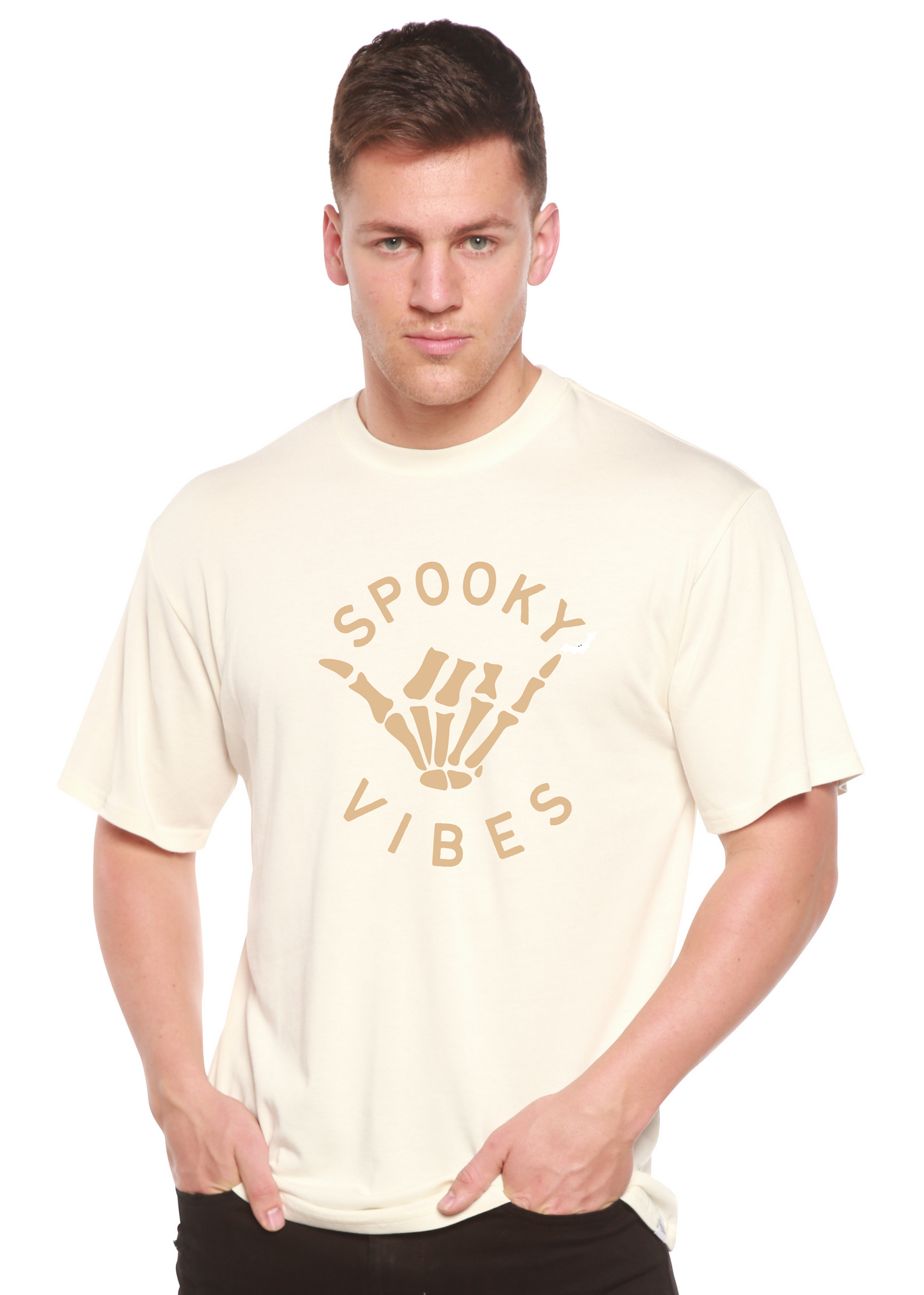 T-shirt à manches courtes en viscose de bambou et coton biologique pour homme - Motif "Spooky Vibes"