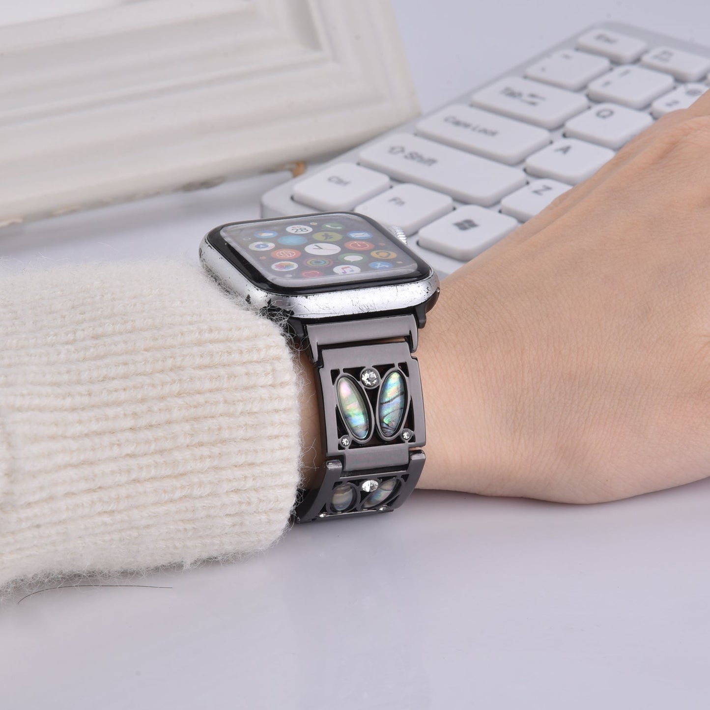 Bracelet de montre en métal pour Apple Watch 49mm - Noir (compatible également avec 42mm, 44mm, 45mm)