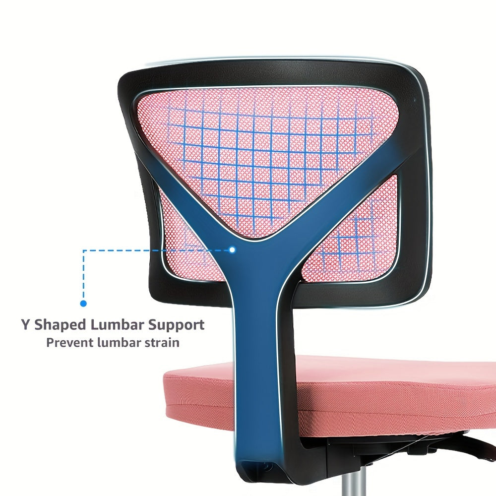 Silla ergonómica de oficina sin brazos, giratoria de malla con ruedas