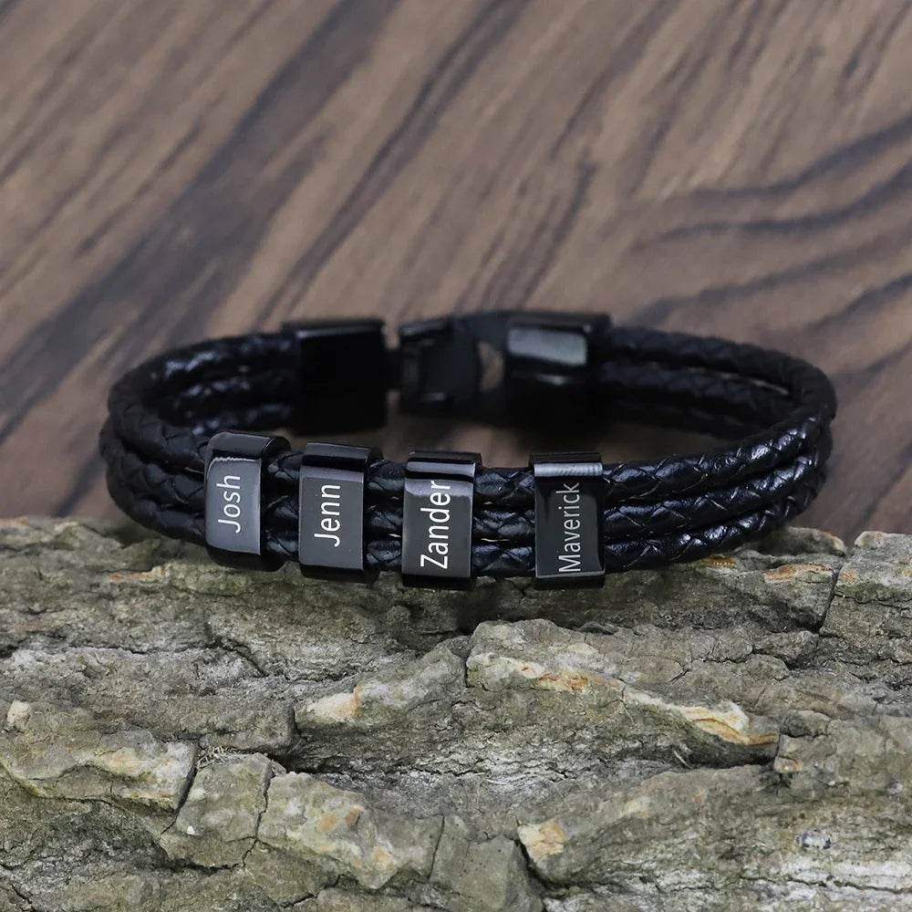 Pulsera de cuero grabada personalizada – Regalo para esposo, papá, para él