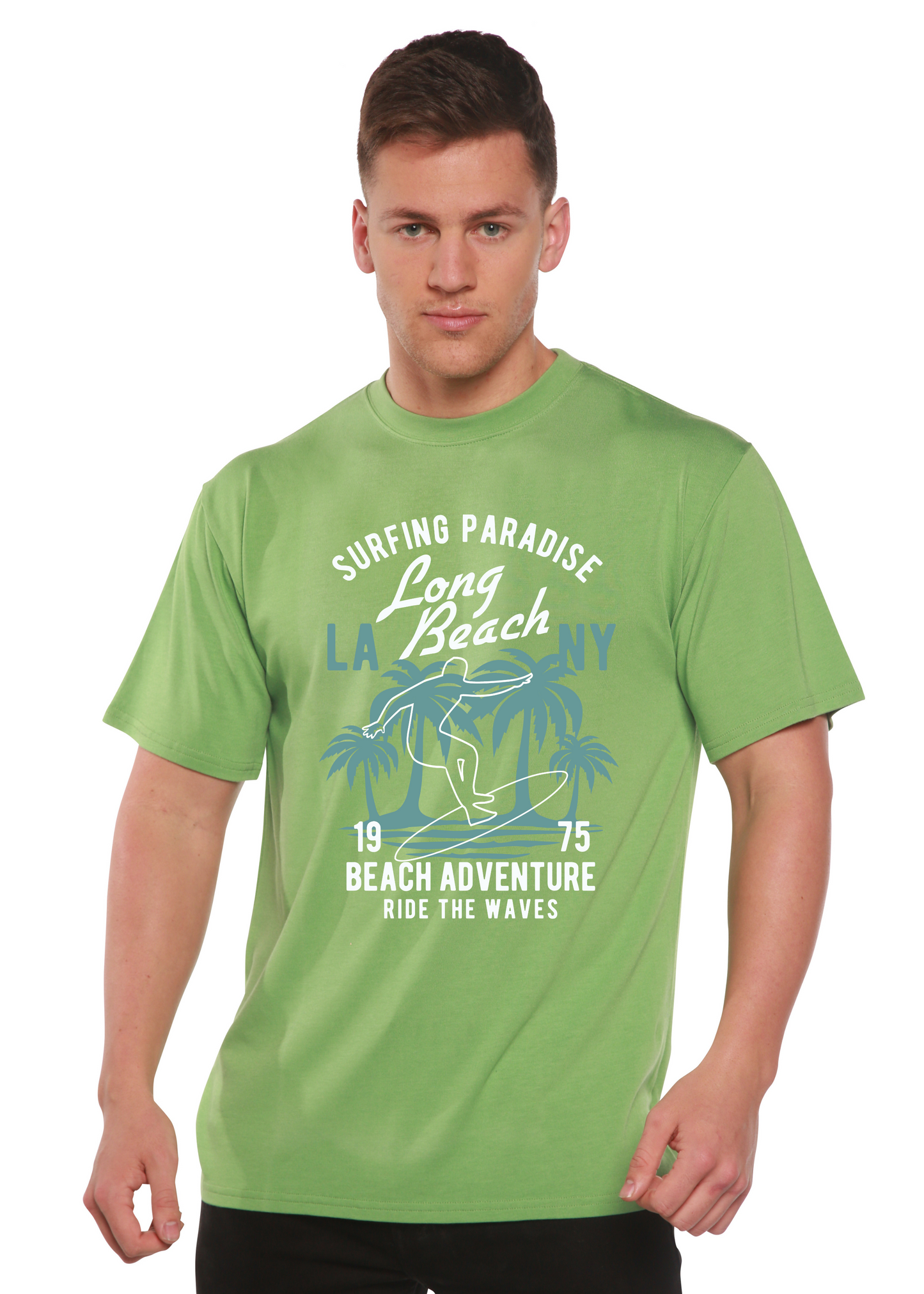 T-shirt graphique à manches courtes en viscose de bambou et coton biologique pour homme Beach Adventure