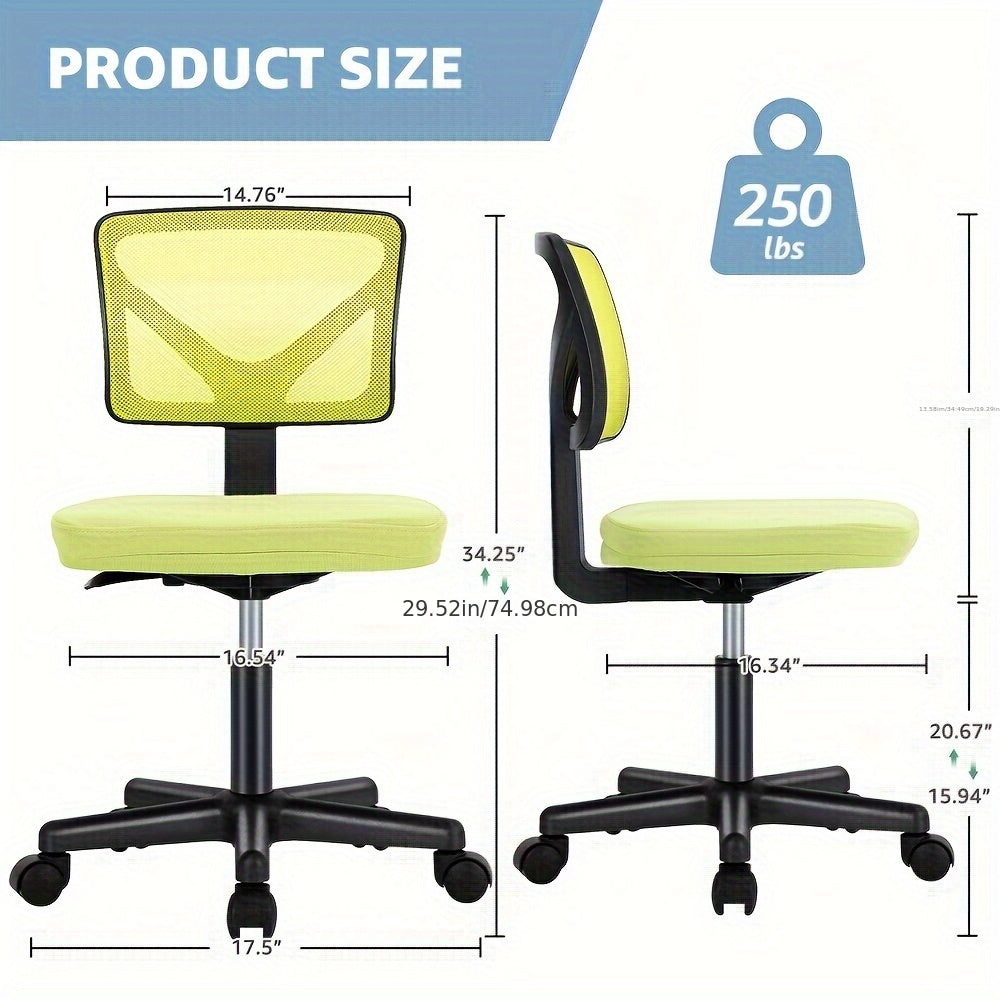 Silla ergonómica de oficina sin brazos, giratoria de malla con ruedas