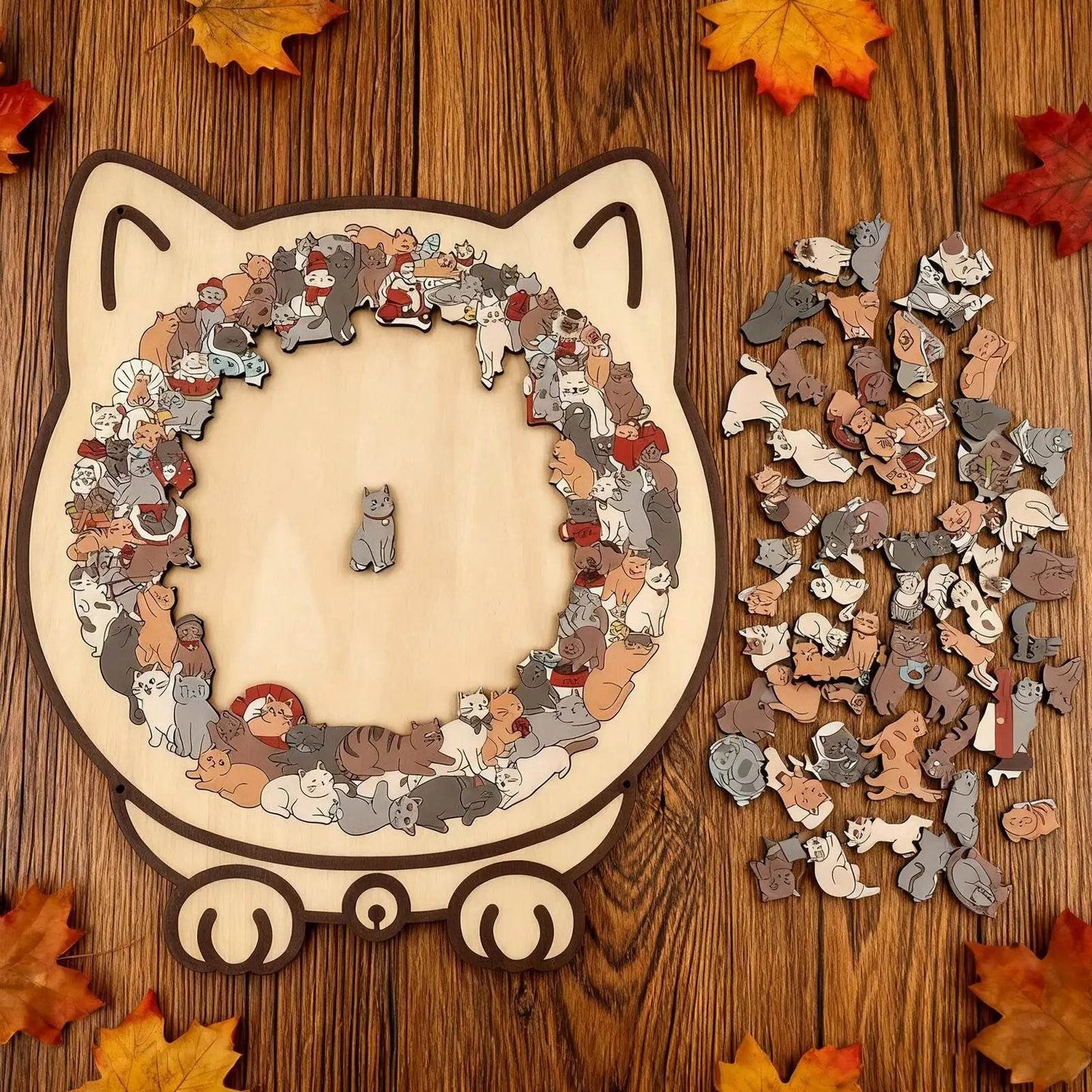 135-Piece Cat Shaped Wooden Puzzle – Colorful Morandi Animal Art Jigsaw