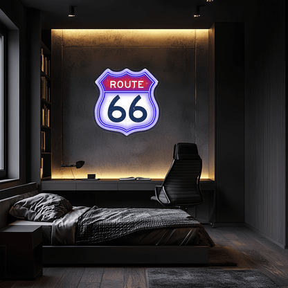 Route 66  Plexiglass Neon Art, Route 66   Neon Sign, Neon Light Sign, Neon Wall Art