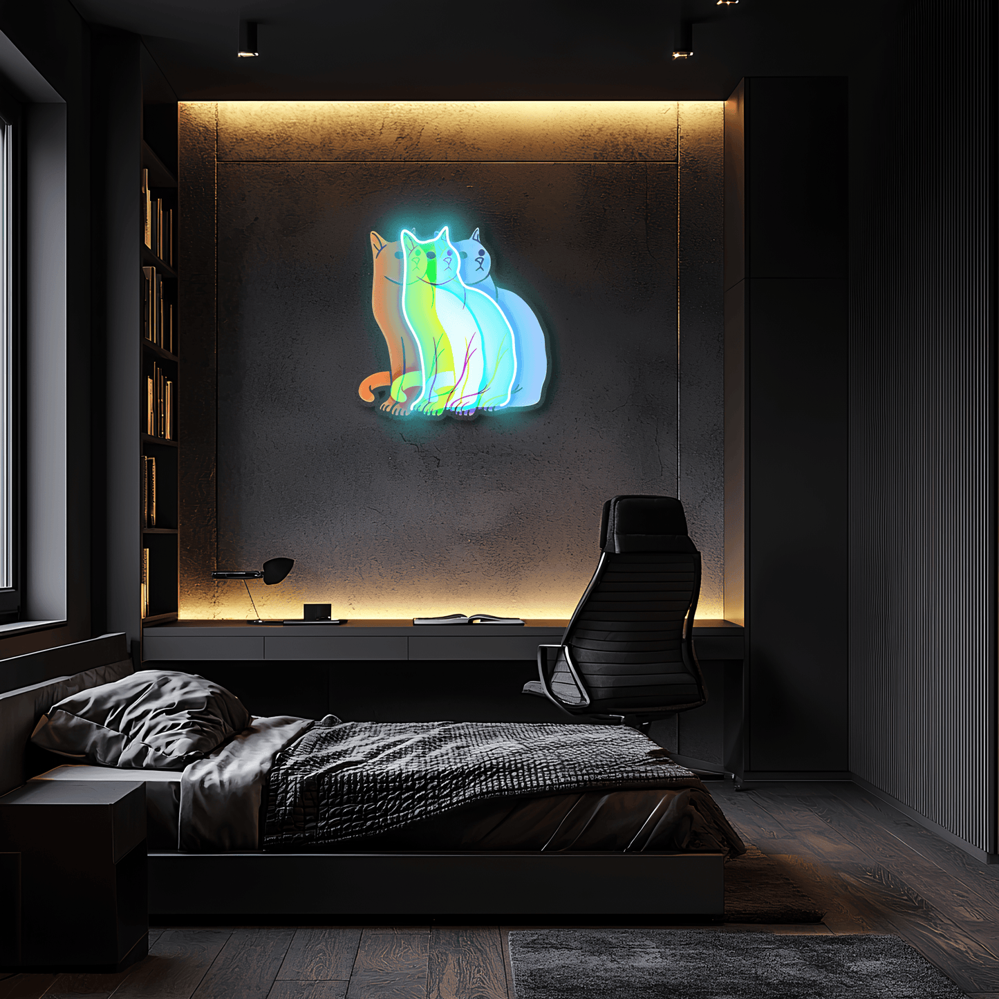 Art néon d'impression UV chat tyrannique, enseigne néon d'impression UV chat, lumière néon, art mural néon