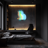 Art néon d'impression UV chat tyrannique, enseigne néon d'impression UV chat, lumière néon, art mural néon