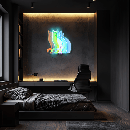 Art néon d'impression UV chat tyrannique, enseigne néon d'impression UV chat, lumière néon, art mural néon