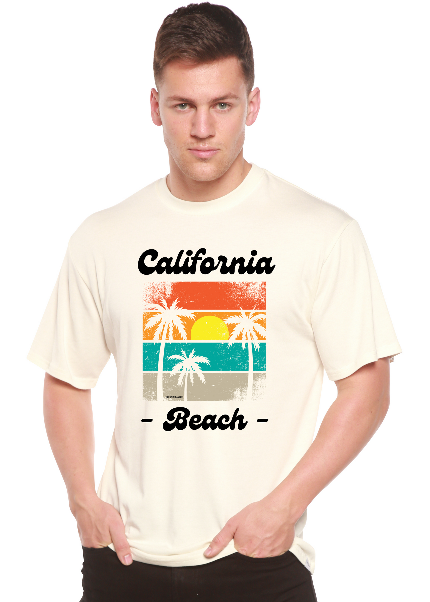 T-shirt à manches courtes unisexe en bambou/viscose et coton biologique California Beach avec motif