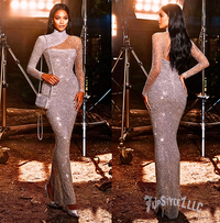 Nouvelle robe à paillettes en S, blanche, à découpes et épaules dénudées pour femmes
