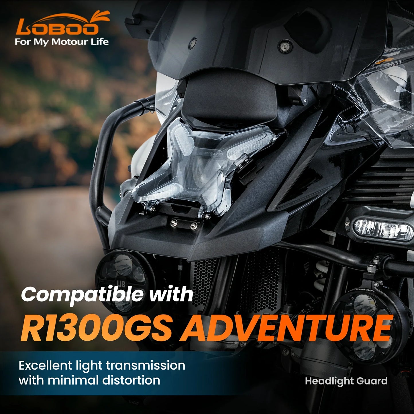 LOBOO Headlight Guard for BMW R1300GS Adventure – Magnetic Quick-Release Design, PC Polycarbonate，Clear