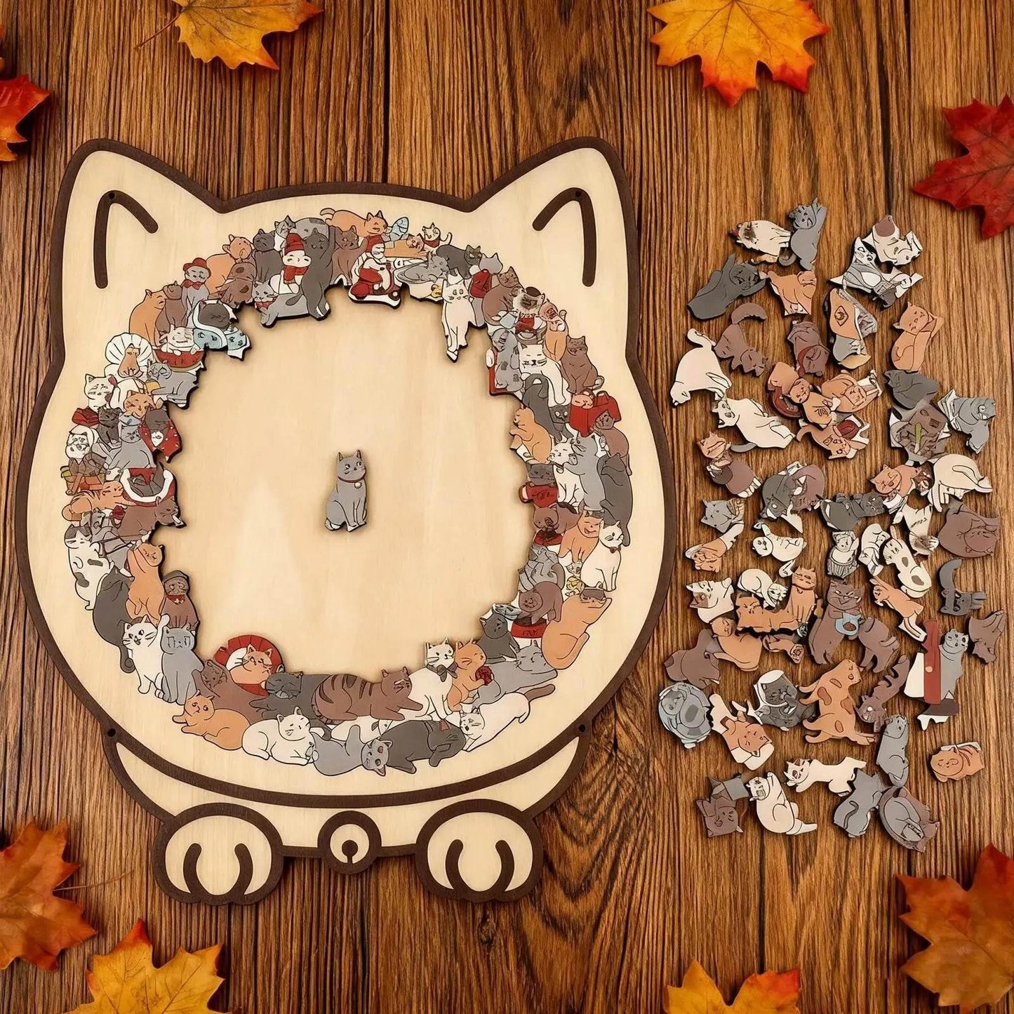 135-Piece Cat Shaped Wooden Puzzle – Colorful Morandi Animal Art Jigsaw