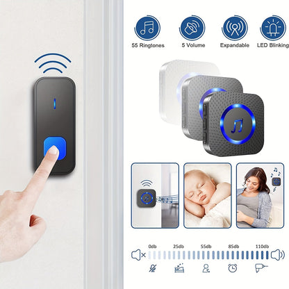 Sistema de timbre inalámbrico con 2 transmisores y 2 receptores enchufables, alcance de 300 m