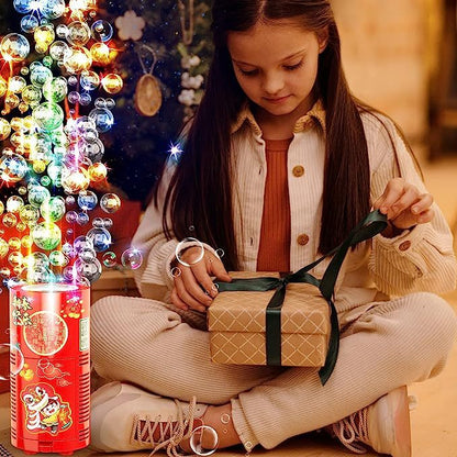 Machine à bulles de feux d'artifice avec 80 ml de solution à bulles, machine à bulles automatique portable avec lumières et musique désactivable, jouets machine à bulles pour enfants pour activités extérieures, fêtes, mariages, Noël