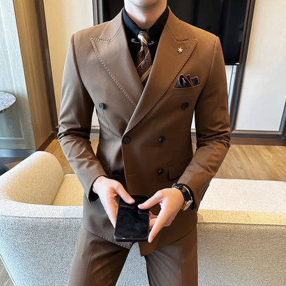 Double Breasted Business Slim Fit Casual Two-piece Suit