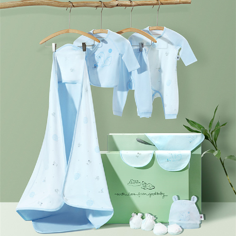Coffret Cadeau Vêtements de Bébé Nouveau-né Bleu Clair Premium | Ensemble Essentiel de Layette 100 % Coton Doux avec Illustrations de Renard
