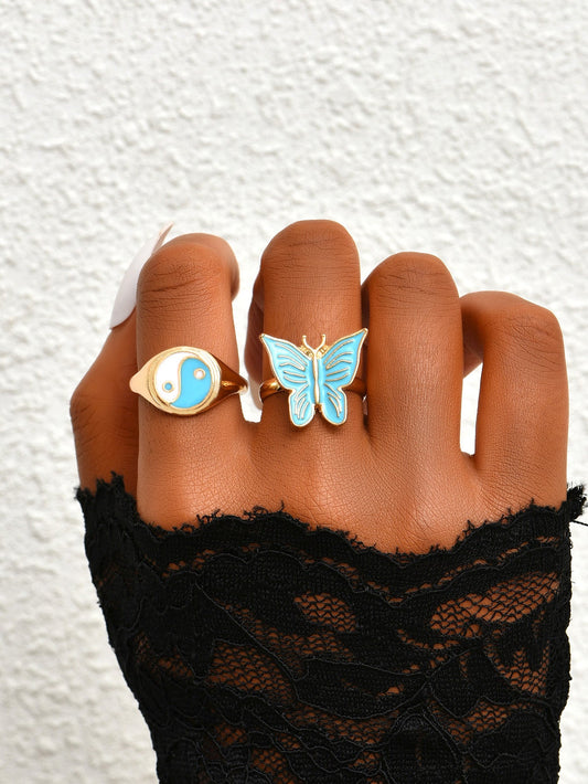 Anillo de señora personalizado, colorido, mariposa, chisme, nueva combinación