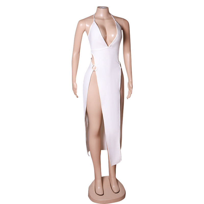 Vestido de Noche Blanco con Espalda en V Profunda para Mujer de Verano