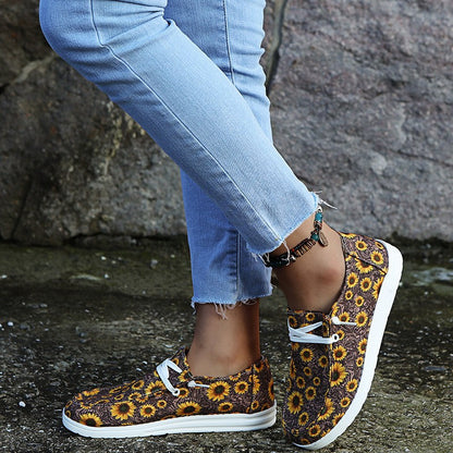 Loafers Women Sunflower Print Decor