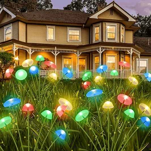 Solar Mushroom & Jellyfish LED Stake Lights – Waterproof Outdoor Garden Decor, Auto On/Off, Warm & RGB Modes
