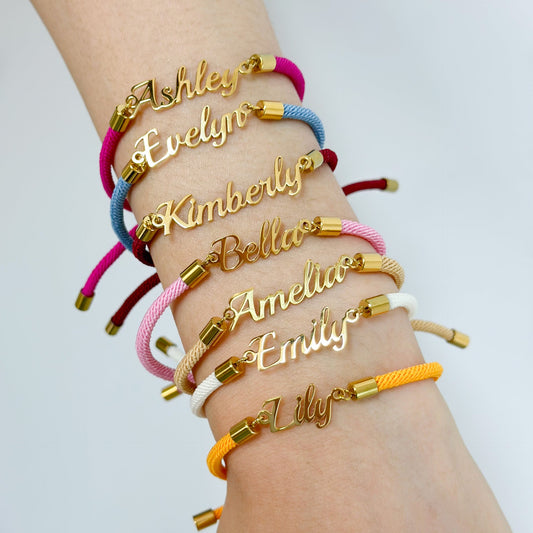 Pulsera de cuerda colorida personalizada con nombre, joya de nombre ajustable personalizada para niñas