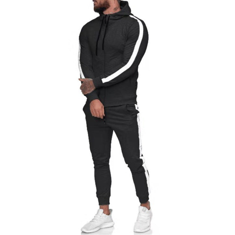 Men's Hooded Zip-Up Athletic Tracksuit Set – Slim Fit Muscle Workout Suit for Gym & Casual Wear