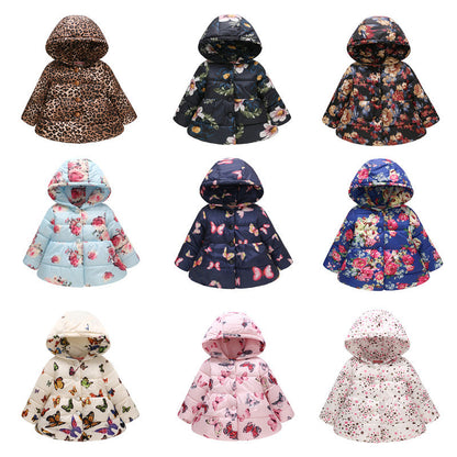 Girls' Hooded Fashion Printed Cotton-padded Jacket
