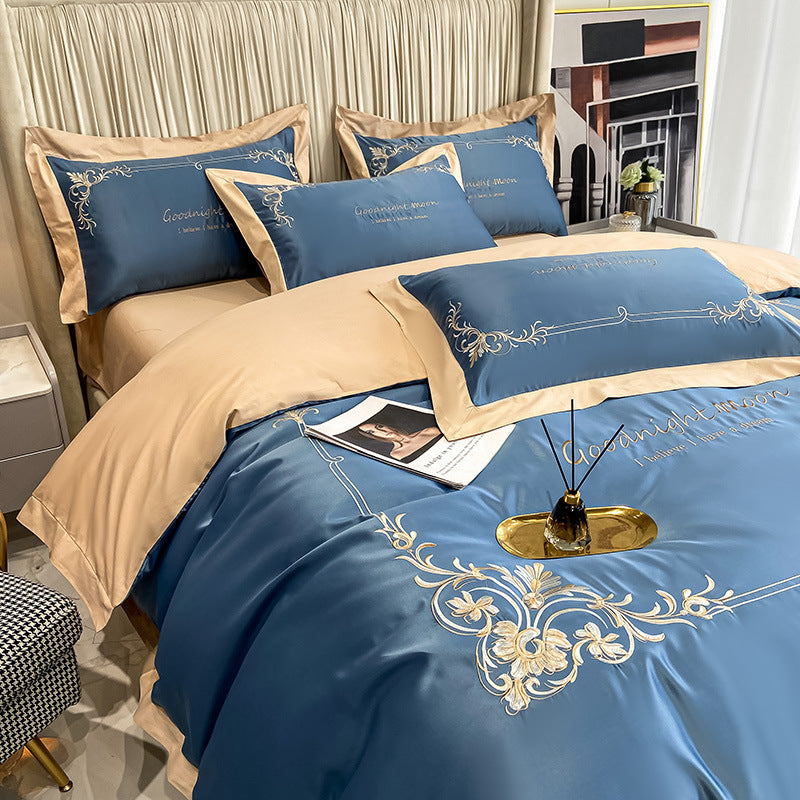 Juego de ropa de cama de cuatro piezas de algodón puro y seda lavada bordada