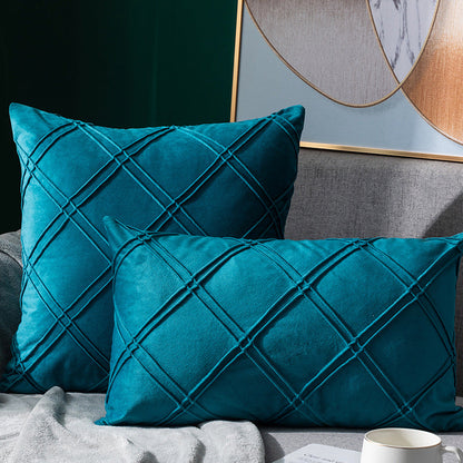 Taie d'oreiller en velours de couleur unie à carreaux, pour canapé, chevet, coussin en peluche courte