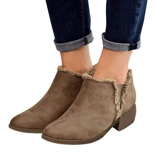 Bottines à talon épais poli rétro et à fermeture éclair latérale, grandes tailles